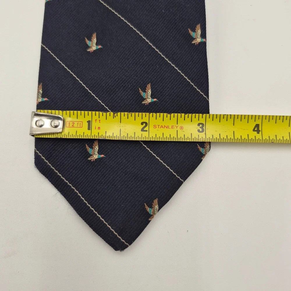 Roots Robert Talbott Mens Navy Blue Mallard Duck Pinstripe Silk Tie England